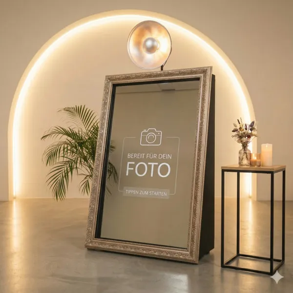 SNAPSHOT2GO Photobooth bei einer Firmenfeier in Berlin, Magic Mirror Fotospiegel mit Ganzkörper-Touch-Display